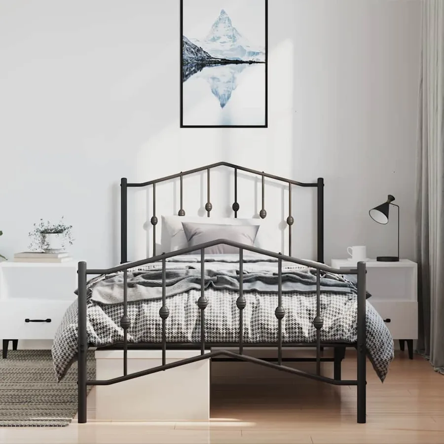 Cadre de lit métal sans matelas avec pied de lit noir 100x190cm - 3