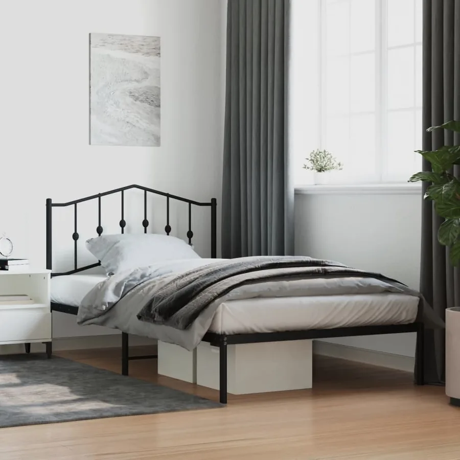 Cadre de lit métal sans matelas avec tête de lit noir 107x203cm
