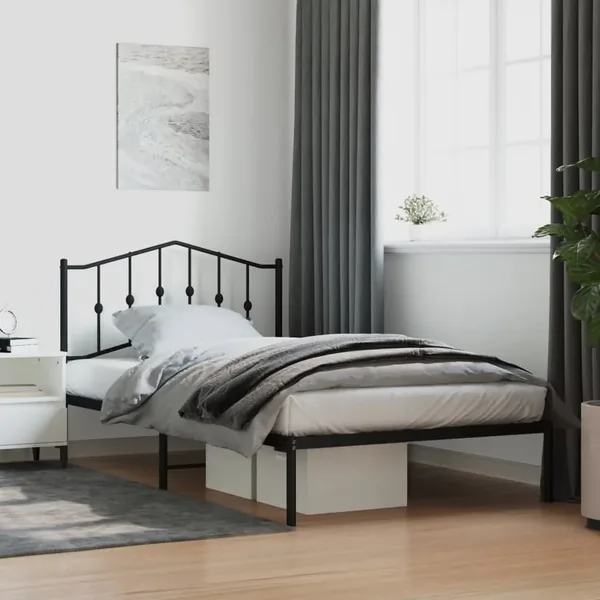 Cadre de lit métal sans matelas avec tête de lit noir 107x203cm