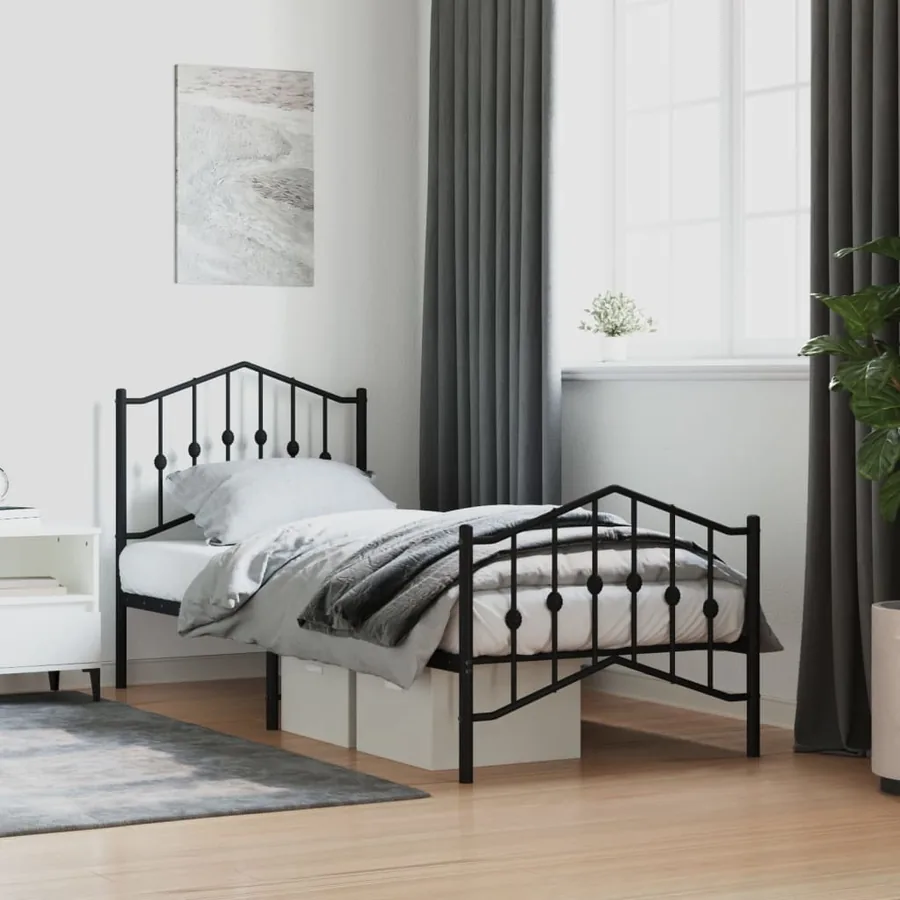Cadre de lit métal sans matelas avec pied de lit noir 80x200 cm
