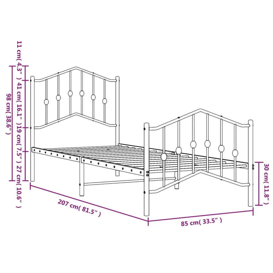 Cadre de lit métal sans matelas avec pied de lit noir 80x200 cm - 9