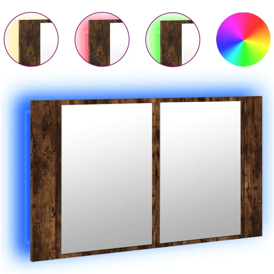Armoire à miroir à LED de bain chêne fumé 80x12x45 cm acrylique - 2