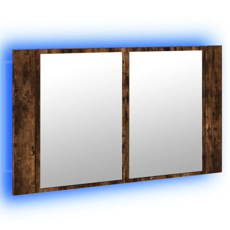 Armoire à miroir à LED de bain chêne fumé 80x12x45 cm acrylique - 5