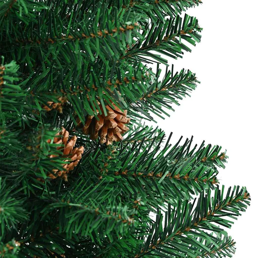 Sapin de Noël mince avec bois véritable et cônes vert 150cm PVC - 5