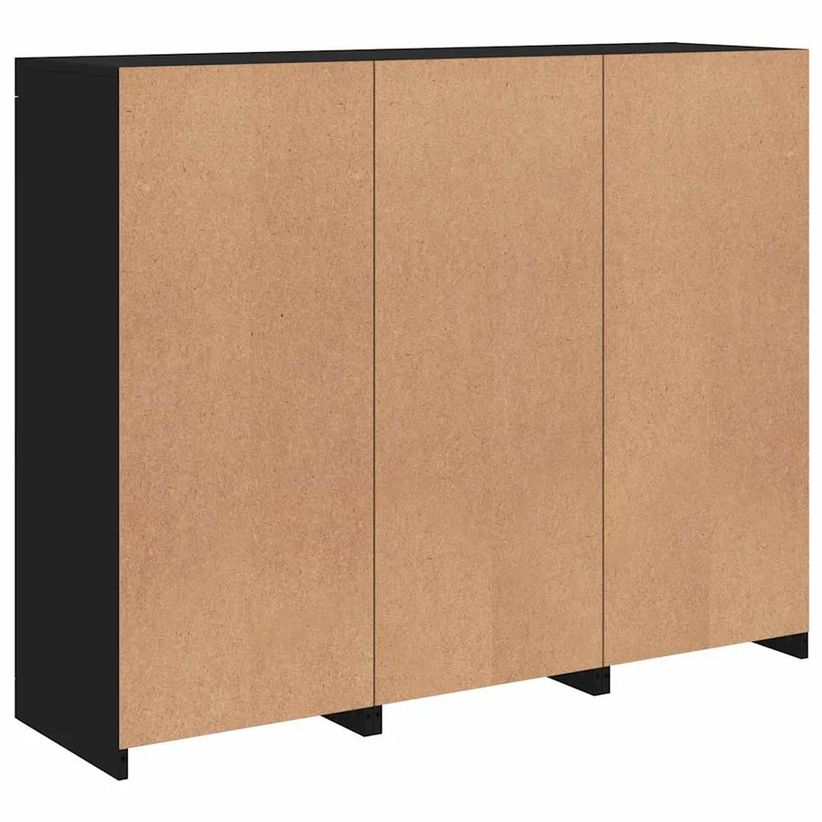 Buffets avec lumières LED 3 pcs noir bois d'ingénierie - 10