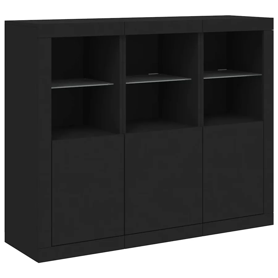 Buffets avec lumières LED 3 pcs noir bois d'ingénierie - 5