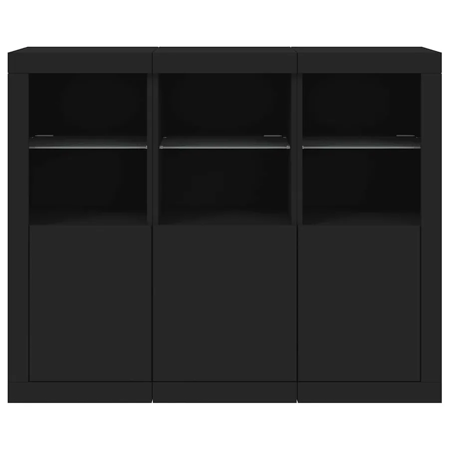Buffets avec lumières LED 3 pcs noir bois d'ingénierie - 6