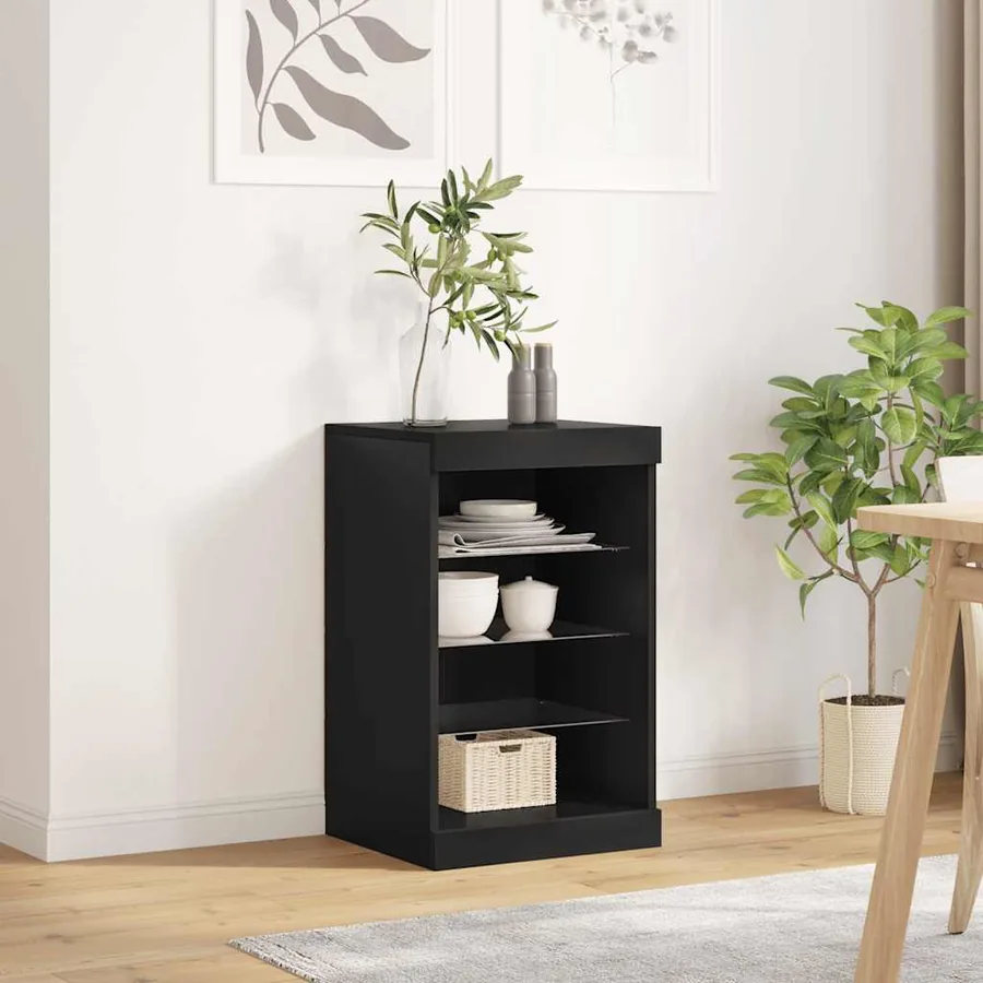 Buffet avec lumières LED noir 41x37x67 cm