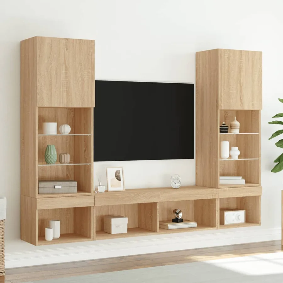 Unités murales TV avec LED 5 pcs chêne sonoma bois d'ingénierie - 4