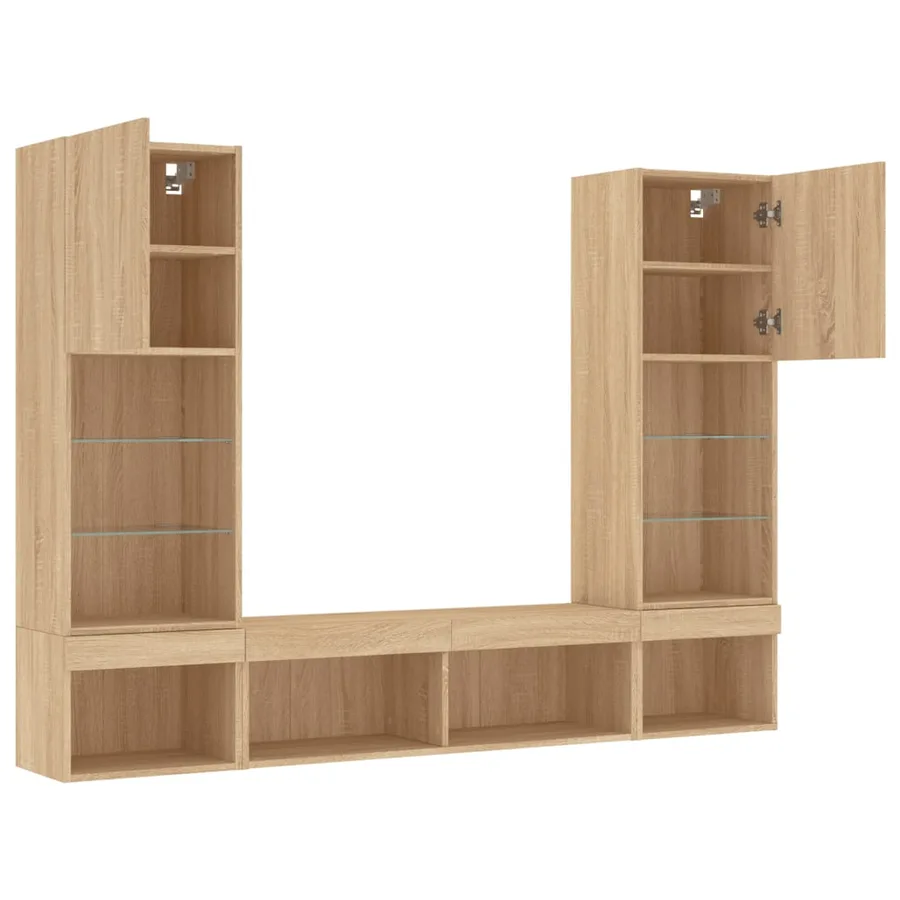 Unités murales TV avec LED 5 pcs chêne sonoma bois d'ingénierie - 6