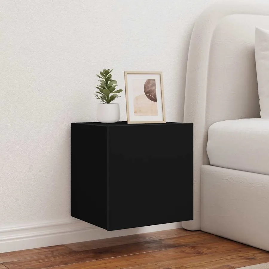 Meubles TV muraux avec lumières LED 2 pcs noir 40,5x35x40 cm