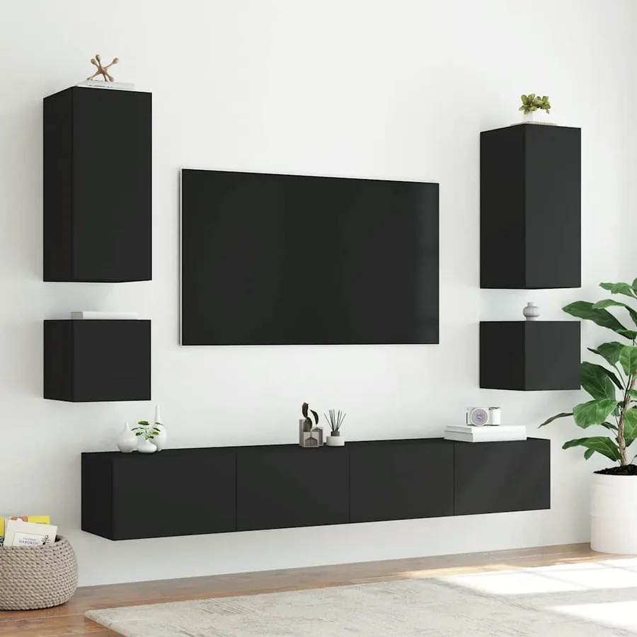 Meubles TV muraux avec lumières LED 2 pcs noir 40,5x35x40 cm - 5