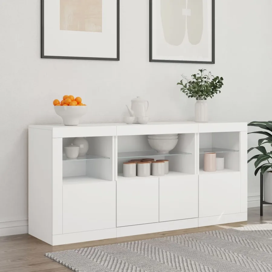 Buffet avec lumières LED blanc 142,5x37x67 cm - 3