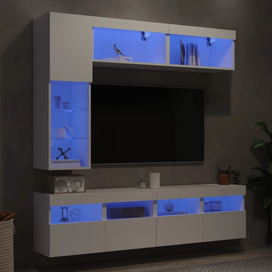 Ensemble de meubles TV muraux 7 pcs avec lumières LED blanc