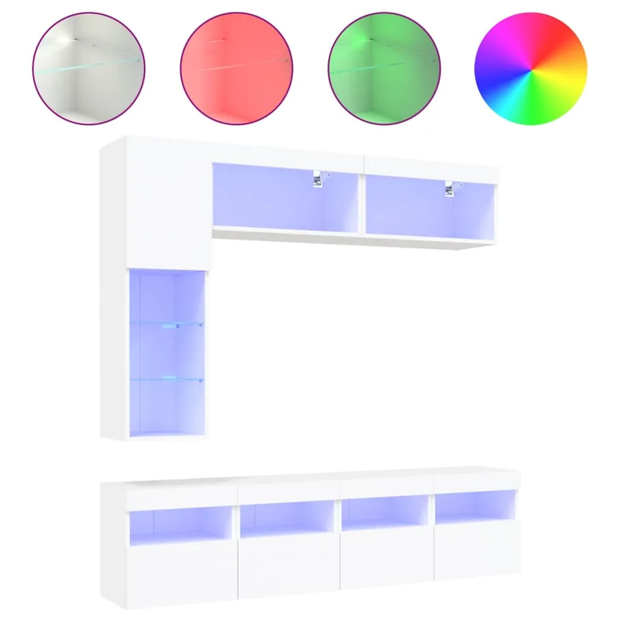 Ensemble de meubles TV muraux 7 pcs avec lumières LED blanc - 2