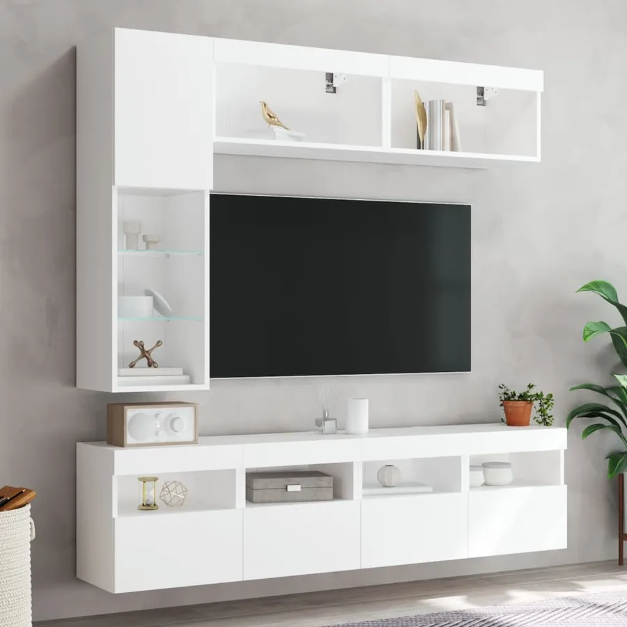 Ensemble de meubles TV muraux 7 pcs avec lumières LED blanc - 4