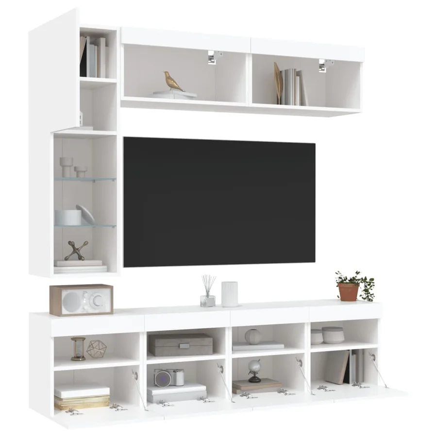 Ensemble de meubles TV muraux 7 pcs avec lumières LED blanc - 5