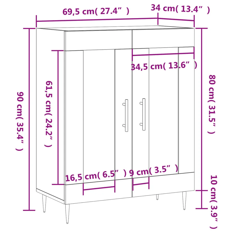 Buffet Blanc brillant 69,5x34x90 cm Bois d'ingénierie - 12