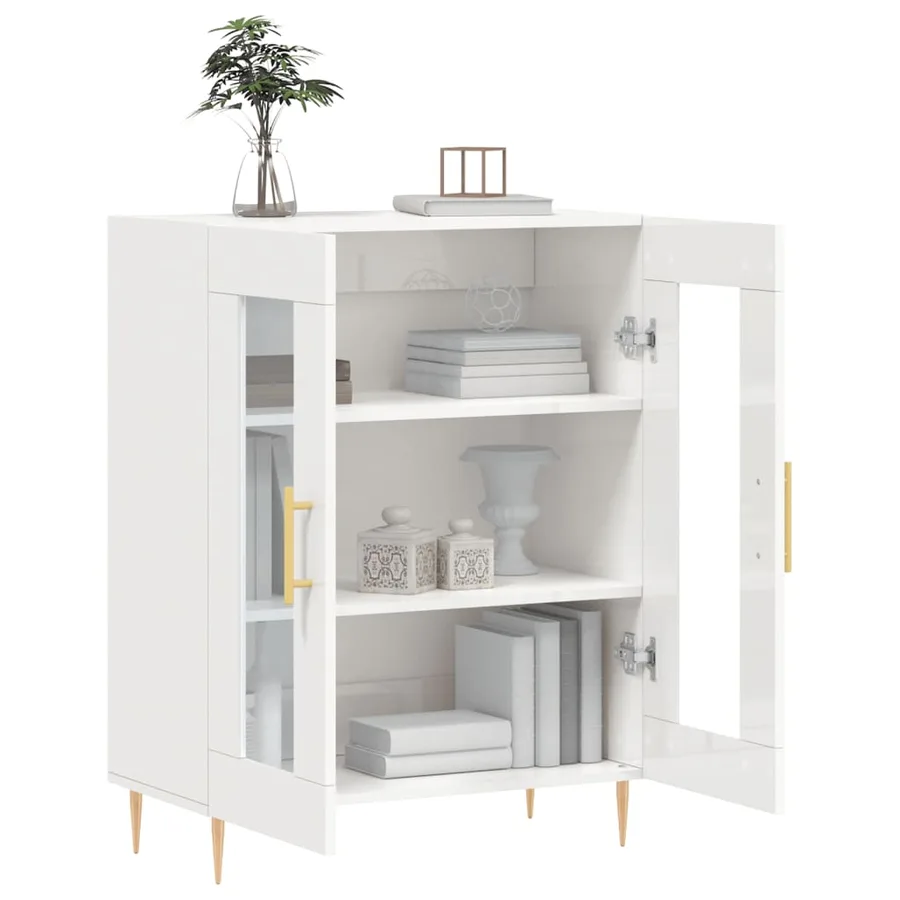Buffet Blanc brillant 69,5x34x90 cm Bois d'ingénierie - 4