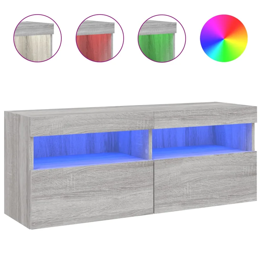 Meuble TV mural avec lumières LED sonoma gris 100x30x40 cm - 2