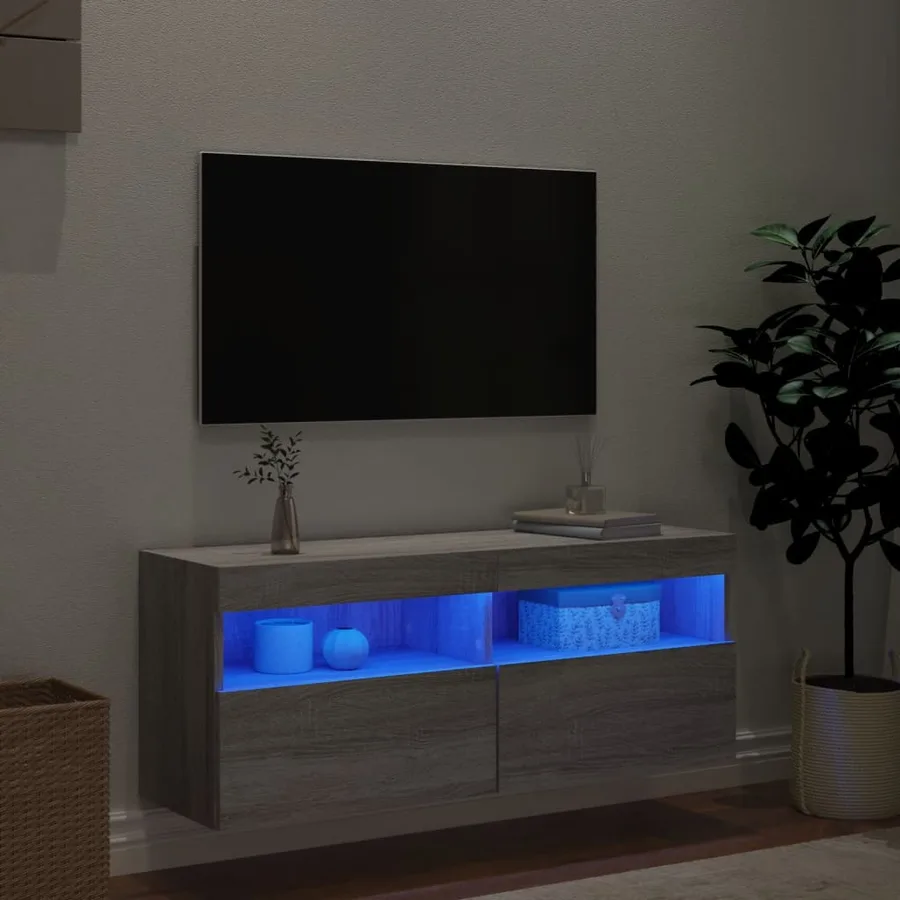 Meuble TV mural avec lumières LED sonoma gris 100x30x40 cm - 4