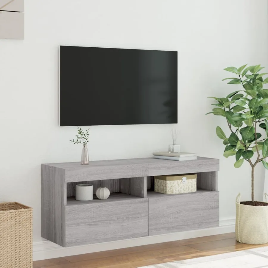 Meuble TV mural avec lumières LED sonoma gris 100x30x40 cm - 5