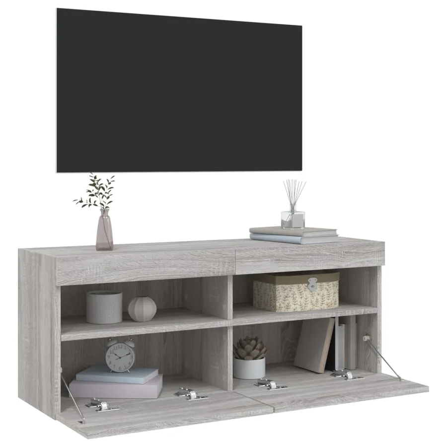 Meuble TV mural avec lumières LED sonoma gris 100x30x40 cm - 7