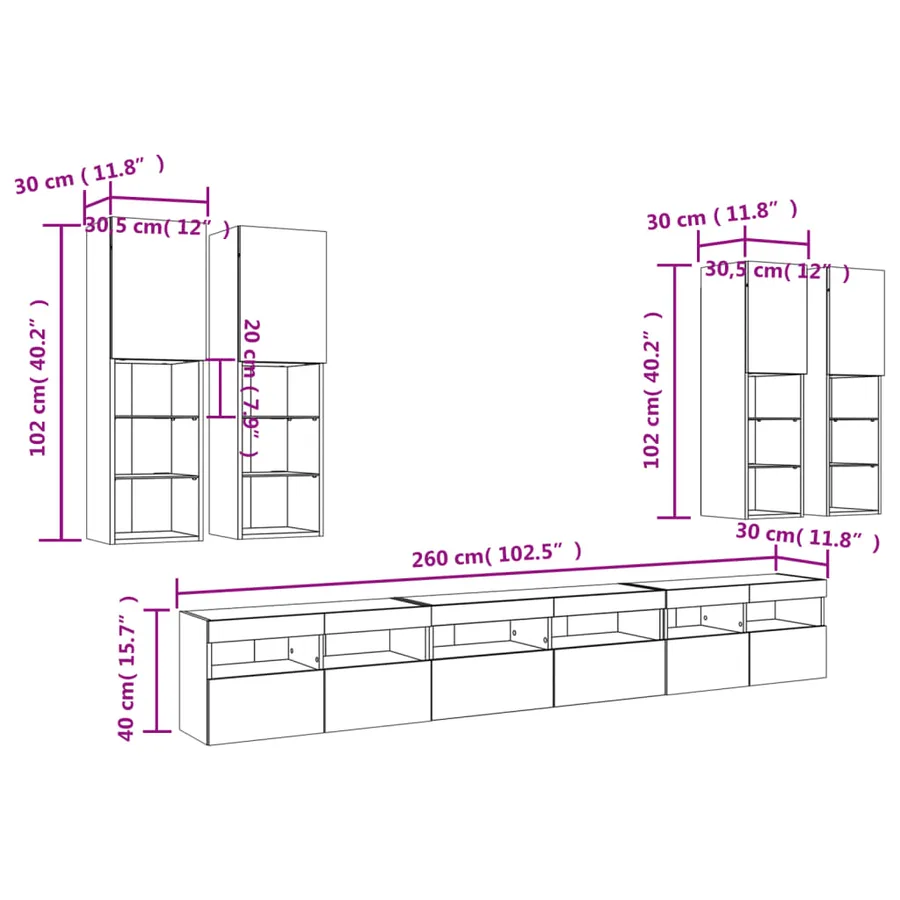 Ensemble de meubles TV muraux 7 pcs et lumières LED sonoma gris - 17