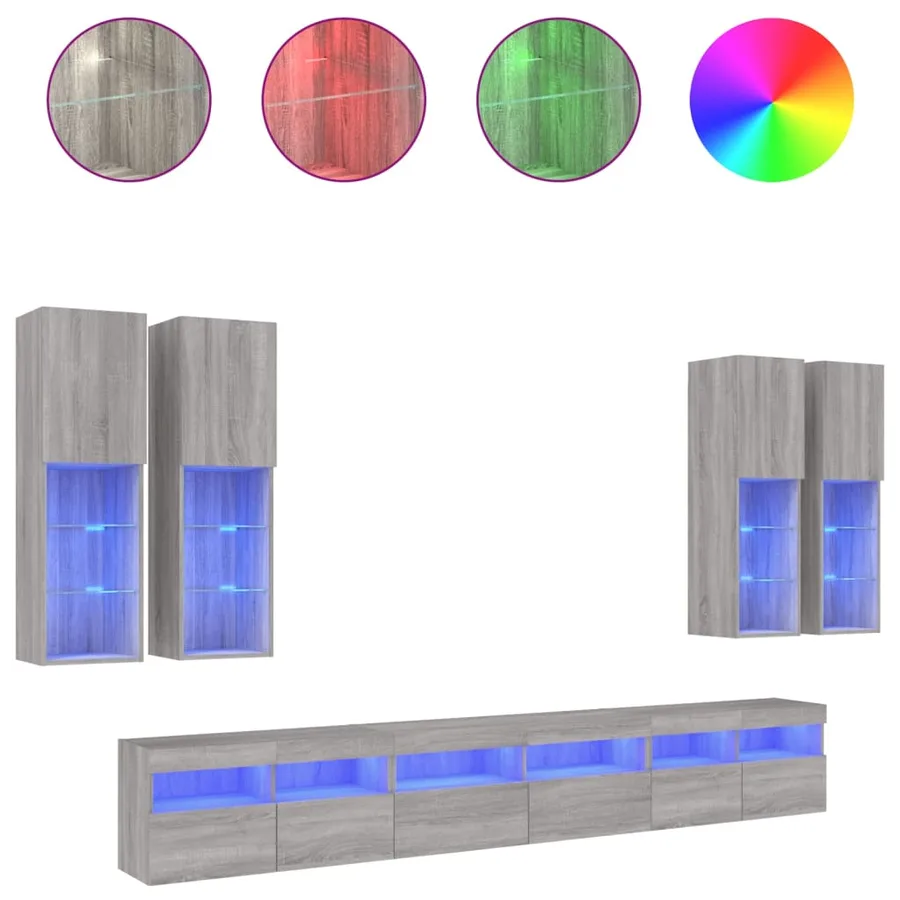 Ensemble de meubles TV muraux 7 pcs et lumières LED sonoma gris - 2