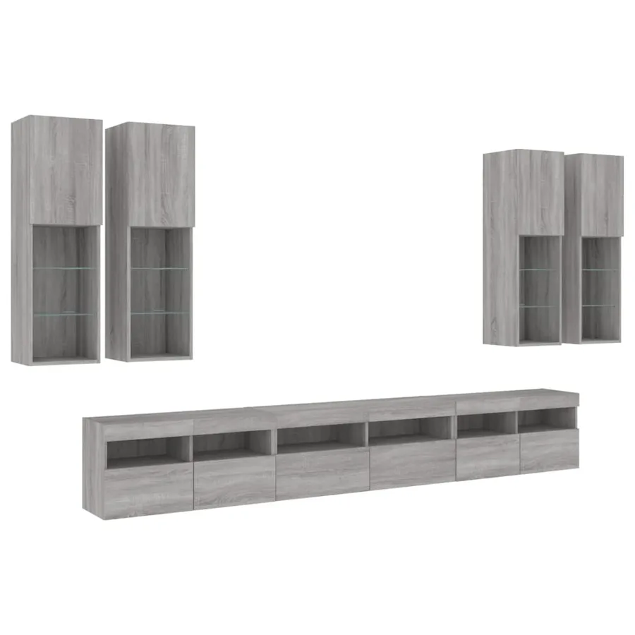 Ensemble de meubles TV muraux 7 pcs et lumières LED sonoma gris - 3
