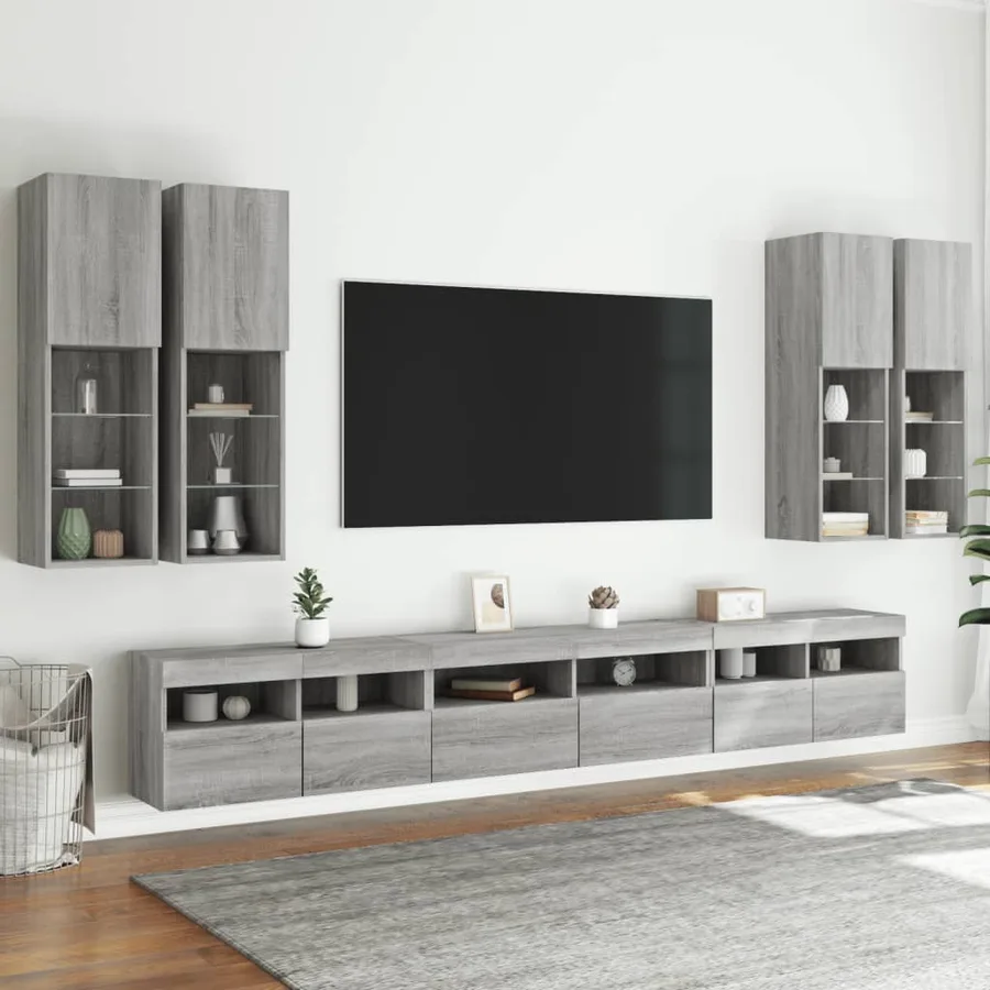 Ensemble de meubles TV muraux 7 pcs et lumières LED sonoma gris - 4