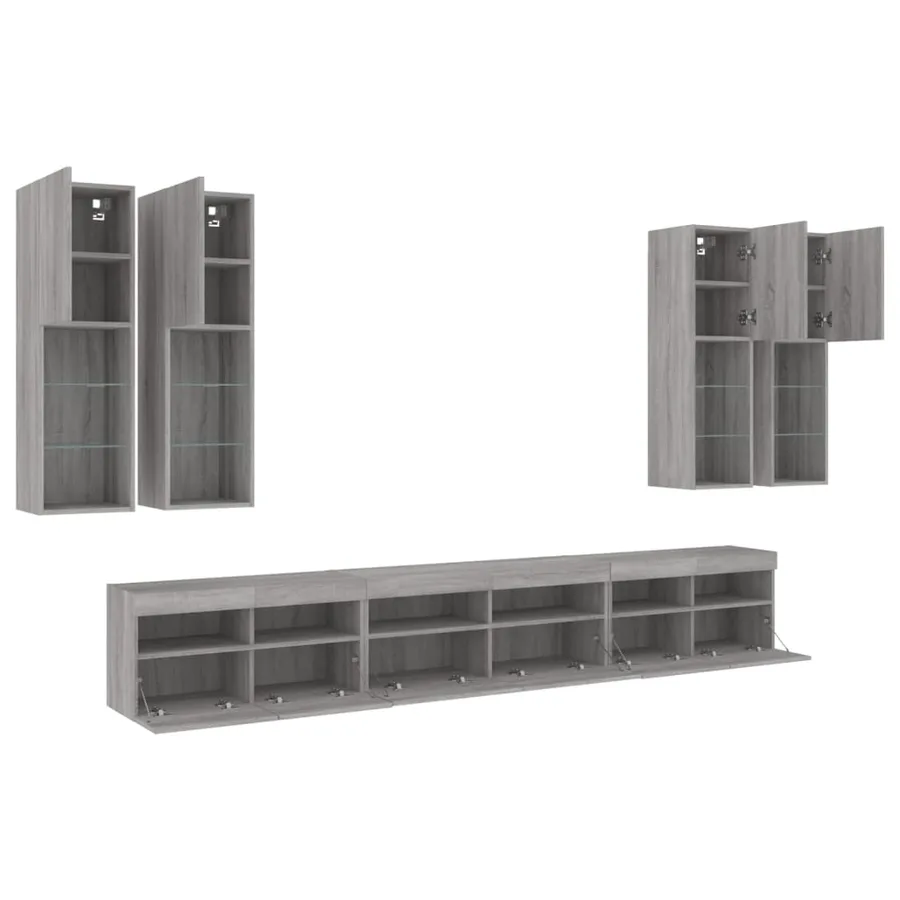 Ensemble de meubles TV muraux 7 pcs et lumières LED sonoma gris - 5