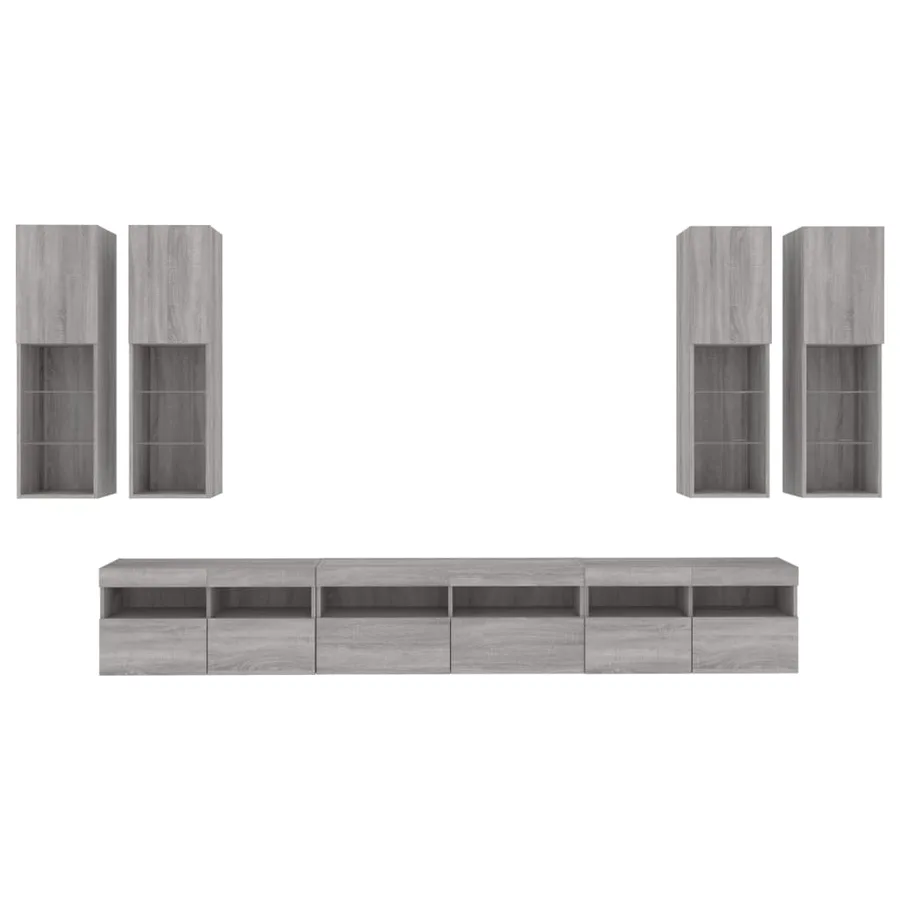 Ensemble de meubles TV muraux 7 pcs et lumières LED sonoma gris - 6