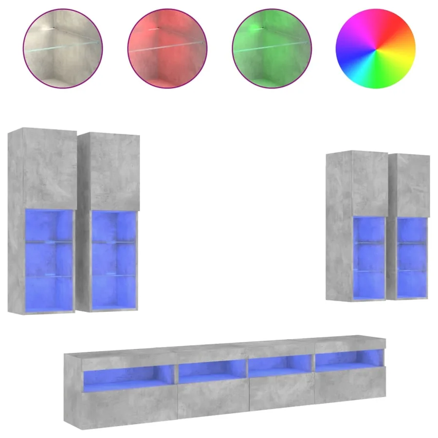 Ensemble de meubles TV muraux 7pcs et lumières LED gris béton - 2