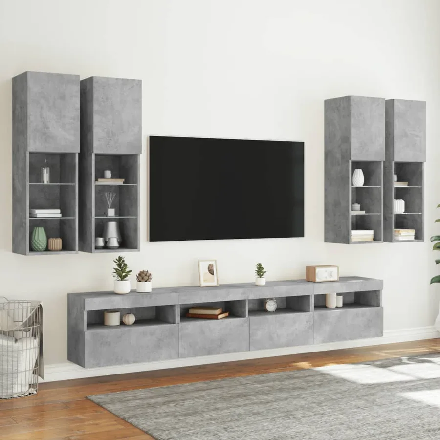 Ensemble de meubles TV muraux 7pcs et lumières LED gris béton - 4