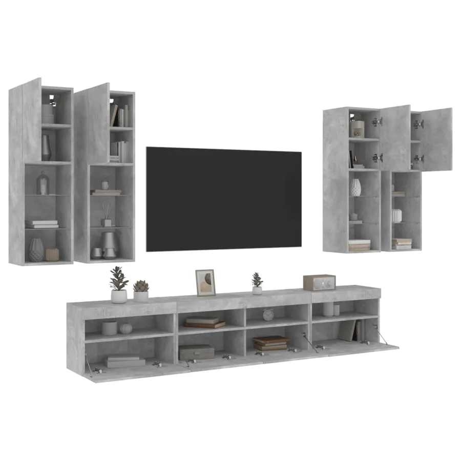 Ensemble de meubles TV muraux 7pcs et lumières LED gris béton - 5