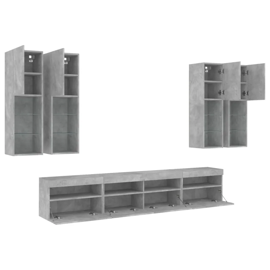 Ensemble de meubles TV muraux 7pcs et lumières LED gris béton - 6