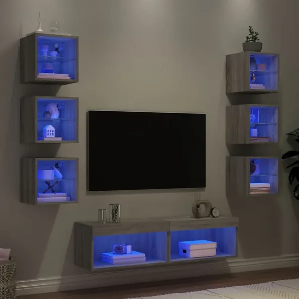 Unités murales TV avec LED 8 pcs gris sonoma bois d'ingénierie