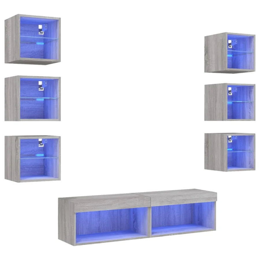 Unités murales TV avec LED 8 pcs gris sonoma bois d'ingénierie - 2