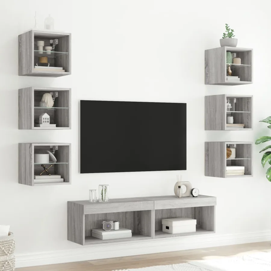 Unités murales TV avec LED 8 pcs gris sonoma bois d'ingénierie - 3