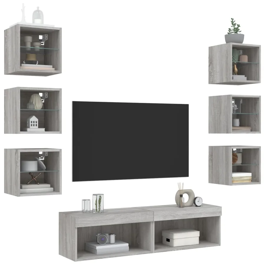 Unités murales TV avec LED 8 pcs gris sonoma bois d'ingénierie - 4