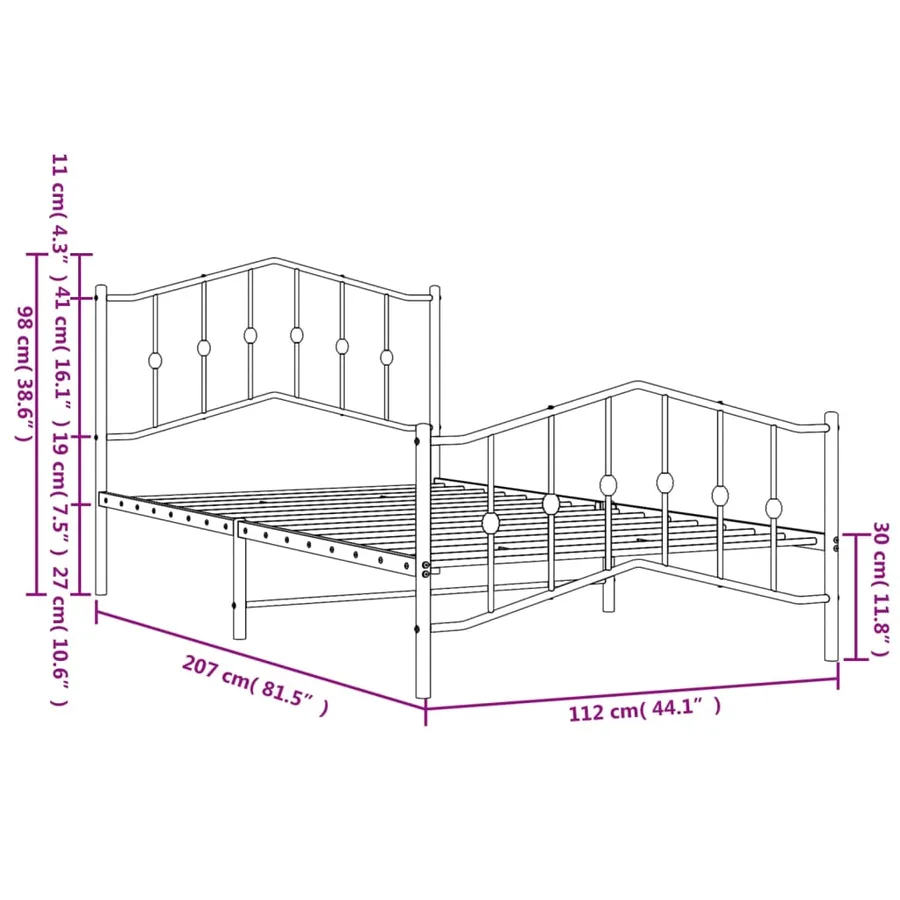 Cadre de lit métal sans matelas avec pied de lit noir 107x203cm - 9
