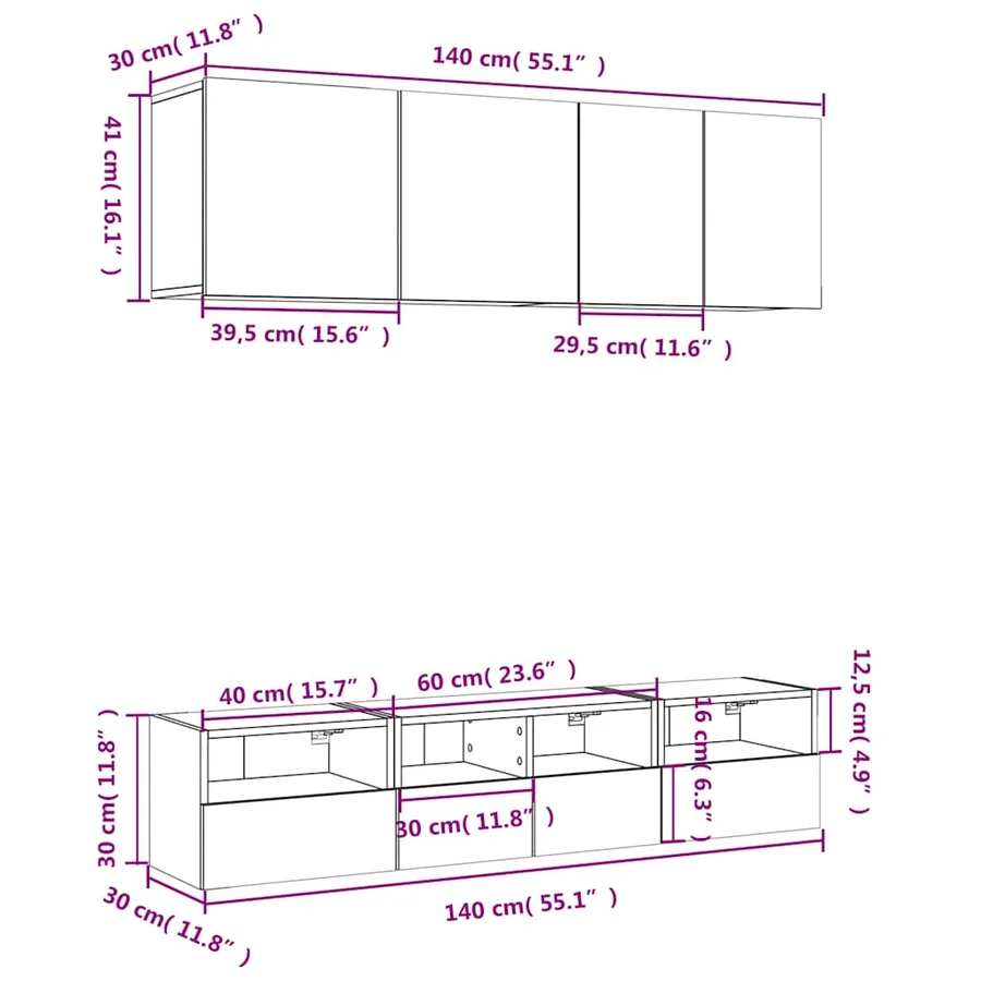 Unités murales TV 5 pcs sonoma gris bois d'ingénierie - 14