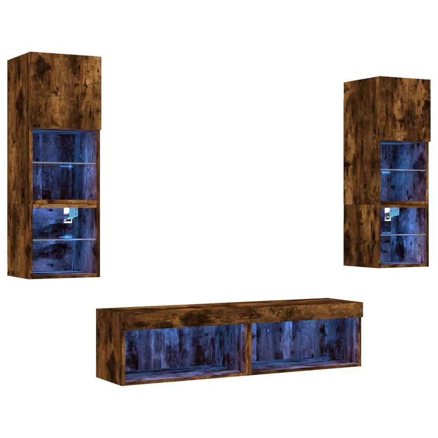 Unités murales TV avec LED 6 pcs chêne fumé bois d'ingénierie - 2