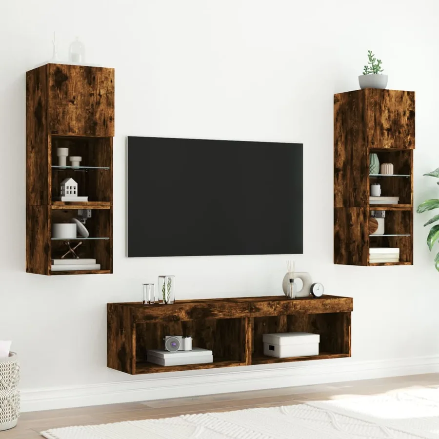 Unités murales TV avec LED 6 pcs chêne fumé bois d'ingénierie - 3