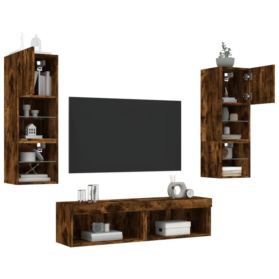 Unités murales TV avec LED 6 pcs chêne fumé bois d'ingénierie - 4