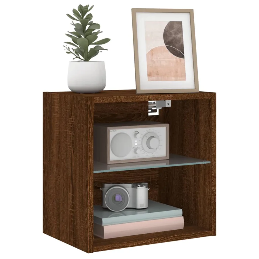 Table de chevet murale avec lumières LED chêne marron - 15