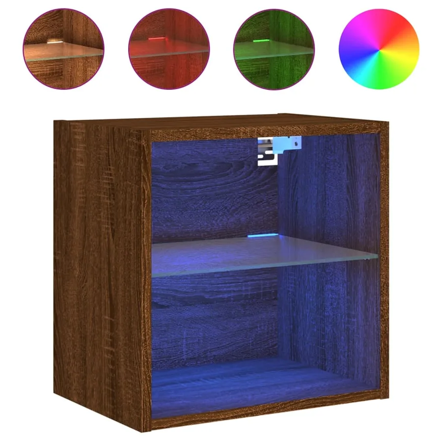 Table de chevet murale avec lumières LED chêne marron - 2