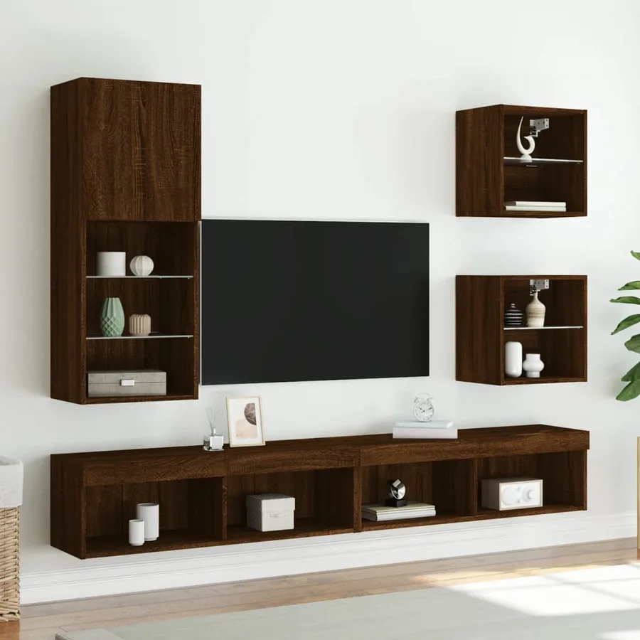 Table de chevet murale avec lumières LED chêne marron - 5
