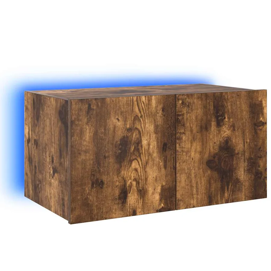 Meuble TV mural avec lumières LED chêne fumé 60x35x31 cm - 2
